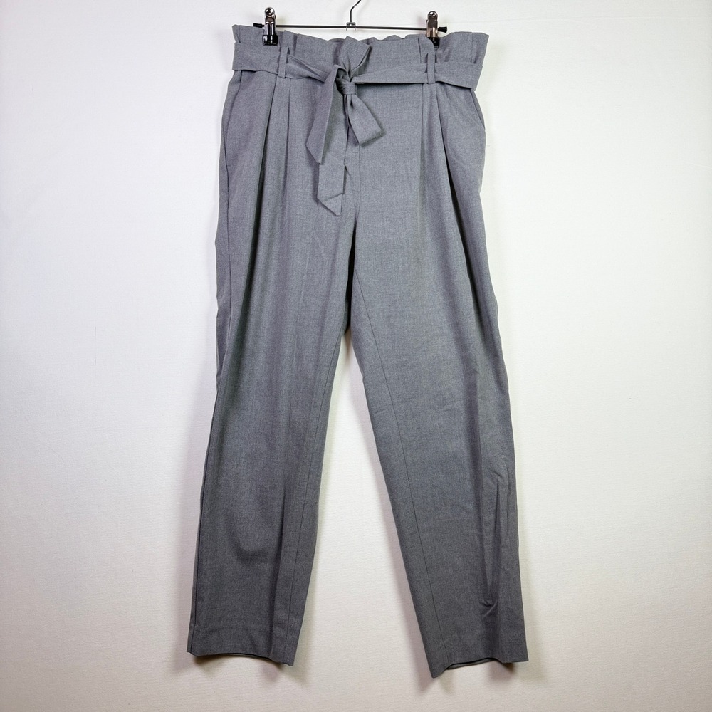 LOFT Gray Paperbag Waist Tie Belt Tapered Ankle Pants Size MP